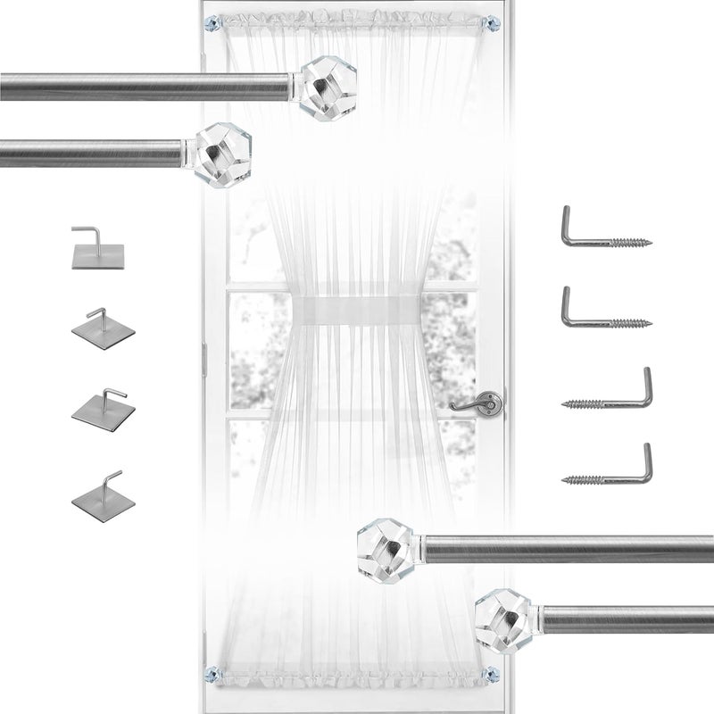 ARNORX 3/8" French Door Curtain Rods with Clear Faceted Ball End Finial, Tier Curtain Rods, 2 PCS, 16 to 28 Inch. (Satin Nickel, 16-28 Inch) - Image 1